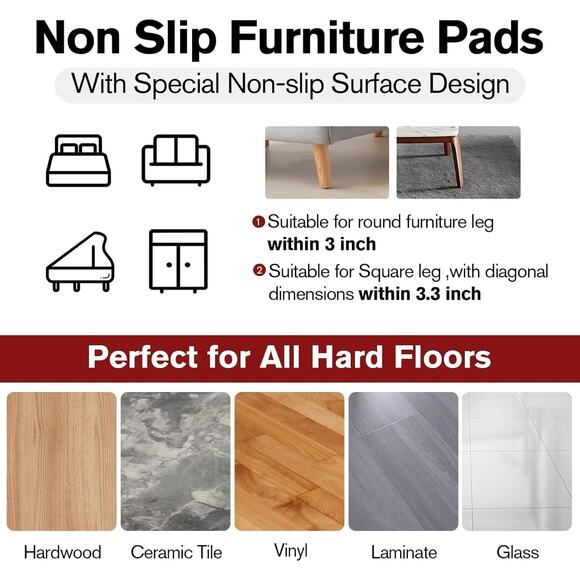 Furniture Coasters, 16 Pcs Round Furniture Coasters for Hardwood Floors, 3” - Picture 4 of 8